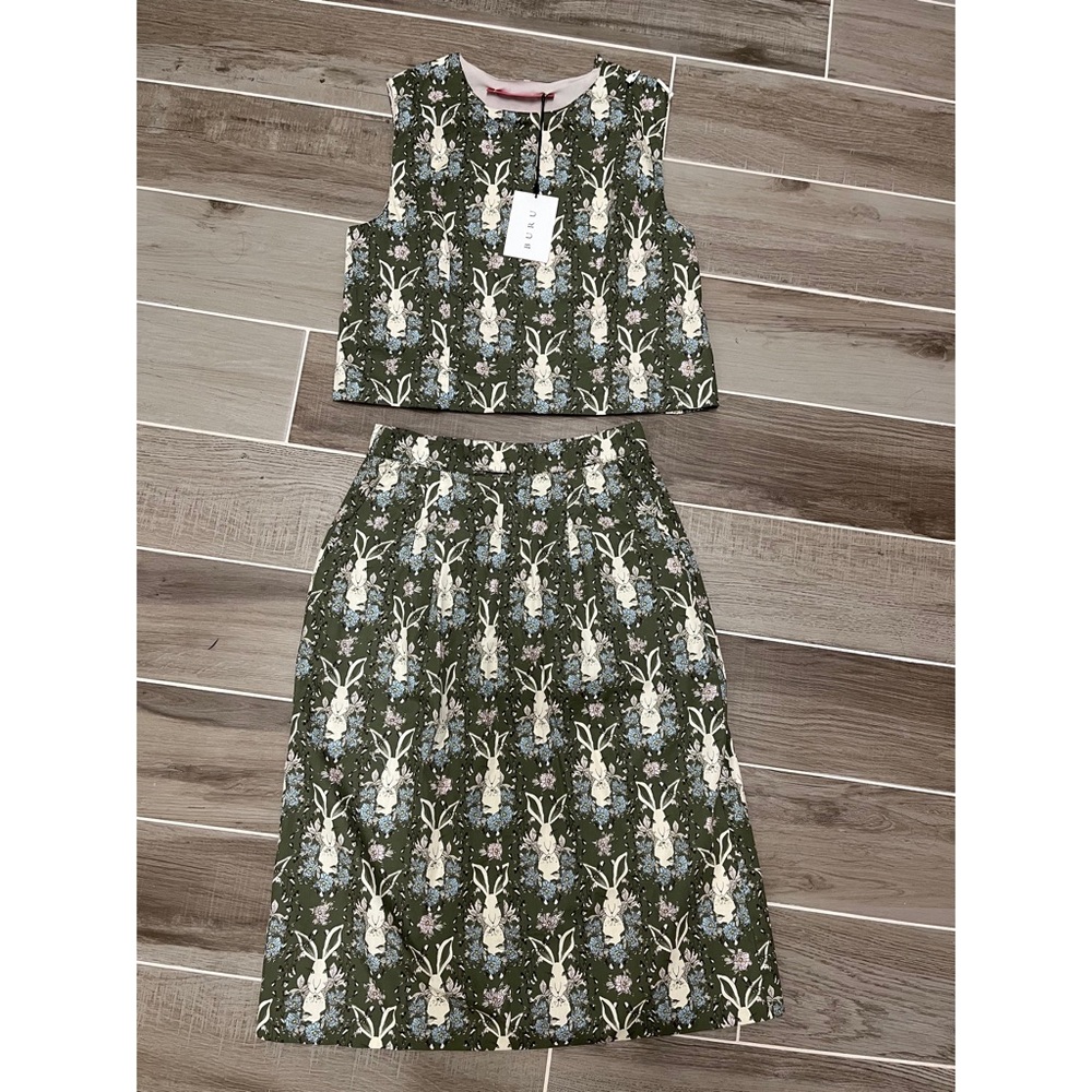 Buru Bunny Print Box Top and A-Line Skirt Set